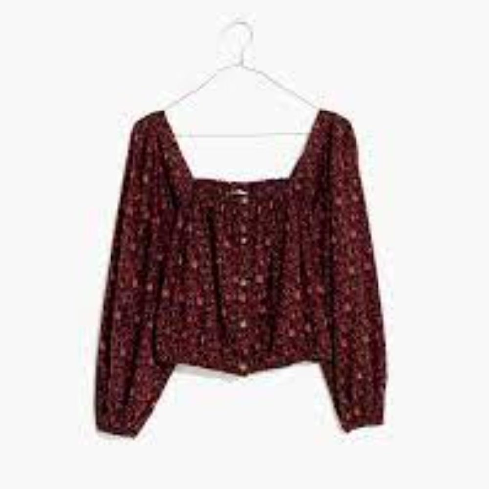 Madewell Puff-Sleeve Button-Front Crop Top in Orchard Floral (Size Small)